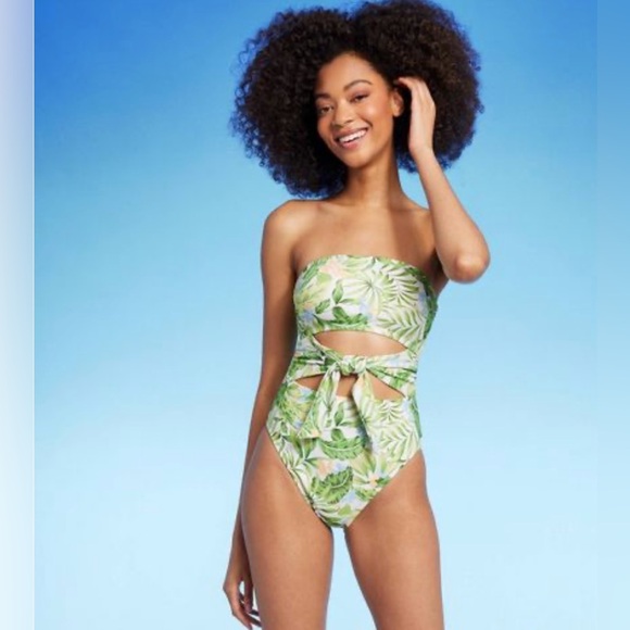 Women's Bandeau Tie-Front Cut Out One Piece Swimsuit - Shade & Shore™ - Picture 1 of 12